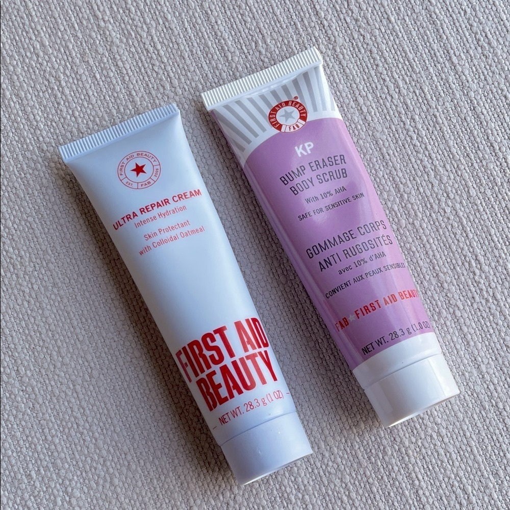 First Aid Beauty Ultra Repair Cream and KP Scrub Duo 1oz sized